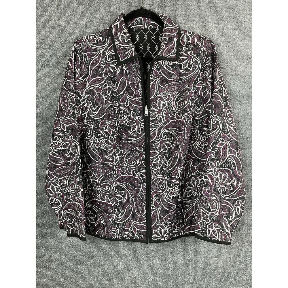 Women's Lightweight Quilted Jacket Size L Black and White reversable Maroon - Picture 3 of 10